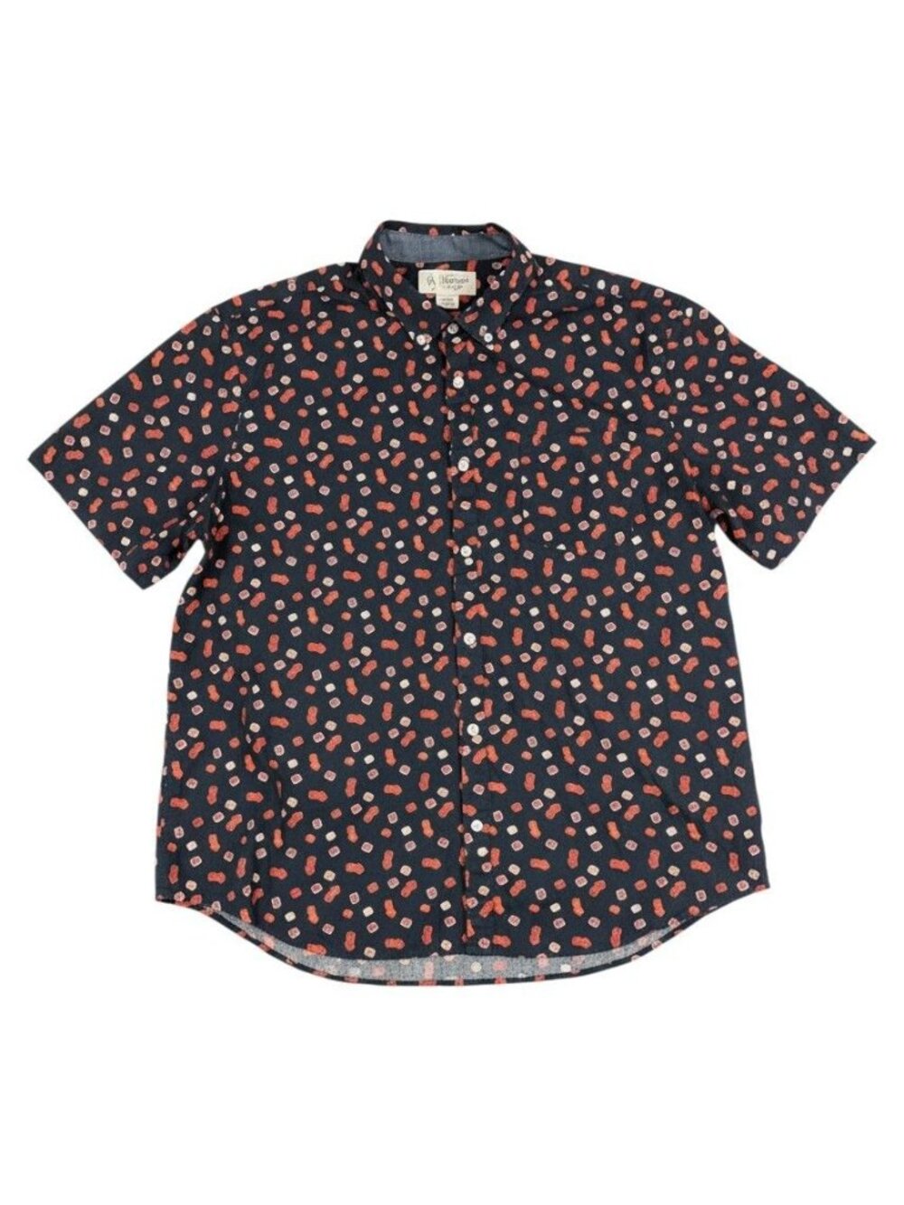 Original Penguin Dice Print Short Sleeve Button-Down Shirt Navy XXL